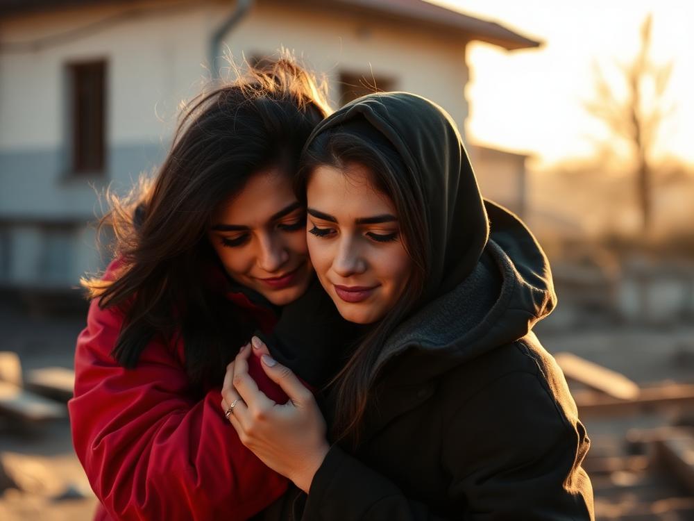 Survivors comforting each other after rescue