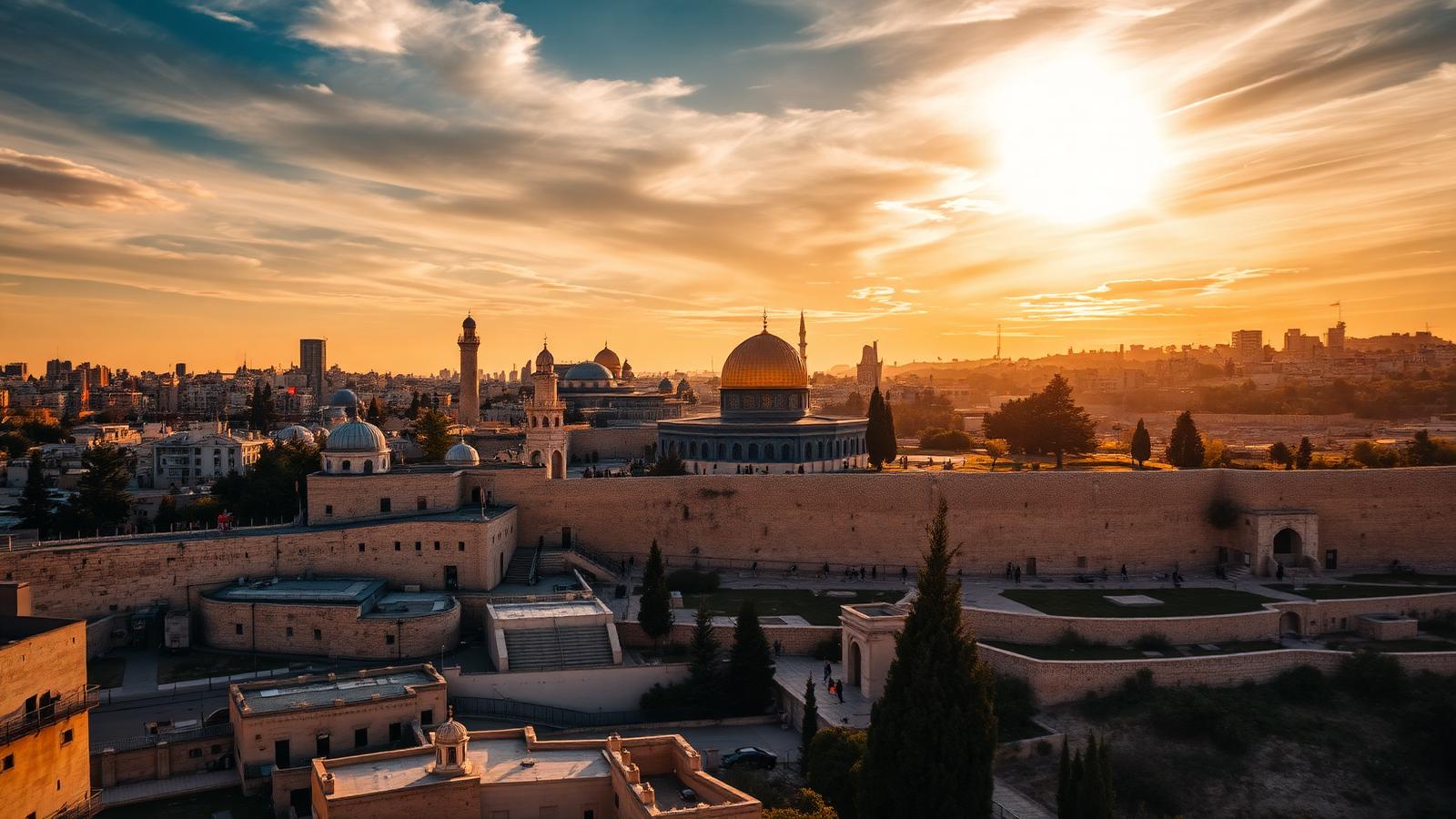 Golden hour over the Jerusalem old city skyline